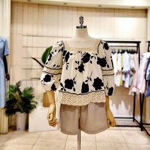 미스칸트 올리브 자수 반팔 블라우스(KEBLM616)