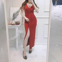 브이와이 [VY] 여자 트위스트 보우 빨간색 시상식드레스 슬릿 롱원피스
