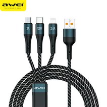 awei 스마트폰 3-in-1 데이터 케이블 120W PD 초고속 충전 꼰 케이블 블랙 프로모션, black, 120m