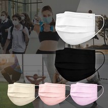 얇은 국산 덴탈마스크 50매 흰색 블랙 컬러 여름 운동용 퓨린스케이, 씨원스쿨 연핑크 대형 50매 벌크