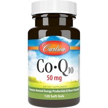 미국직구 칼슨 - Co-Q10 Co-Enzyme Q10 50mg 에너지 제너레이트 및 120 소프트젤, 120 소프트 젤, 단색, 수량