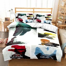 만화 쥬라기 공원 공룡 디자인 침구 세트 킹 사이즈 듀벳 커버 시트 베개 커버 100% 대나무 섬유 침대 세트