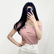 스키니어 꼬임 오프숄더 민소매 반팔 골지 니트 sz88213