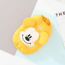 강아지 패딩 조끼 겨울옷 애견 디즈니 겨울 따뜻한 미키 마우스 재킷 면화 중소형 코트, 노란색, 엑스