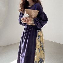 DFMEI.Long-sleeved dress -- 가을 빈티지 수술 라운드 뒷단추 디자인 플리츠 빅포켓 긴팔 원피스치마녀