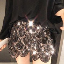 바이스타 여름 물결 와이드 팬츠 블링 스팽글 레이어드 느낌 꽃잎 스트링 밴딩 허리 캐주얼 반바지 SD072825