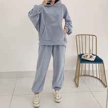 퍼니걸스 3672 기모 무지 후드 캥거루 맨투맨 후리스 조거 트레이닝 세트
