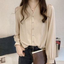 여성블라우스 셔츠 어깨뽕 브이넥남방 블라우스