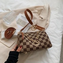 SWEET여성을위한 격자 무늬 짜기 양동이 가방 여행 간단한 럭셔리 디자이너 어깨 숙녀 핸드백과 지갑, Auburn