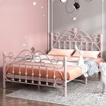 핑크 공주침대 철제 유럽풍 프레임 퀸사이즈 엔틱 철재, 1800mmx2000mm, B 핑크