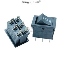 10pcs KCD1 15x21mm 로커 스위치 6 핀 3 위치 ON-OFF-ON DPST 검정 전기 장비 전원 AC 6A 250V 10A 125V
