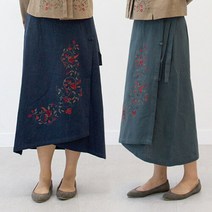 다흰 3029 여성 면마 덩굴꽃자수 랩치마 생활한복 2color