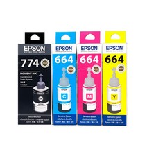 엡손 대용량 정품잉크 T774 검정 T664 컬러 4개 세트 + 항균물티슈 M105 M205 L605 L655 L1455, T774검정, T664컬러 4색 세트, 1세트