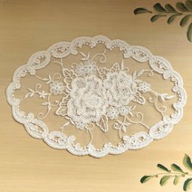 지니레이스 양귀비꽃자수레이스매트, 약가로22*세로15cm, 아이보리
