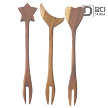 약재로 사용되는 티크나무-플레이팅 도마 키친툴 원목접시, 45-별 달 하트 포크 세트