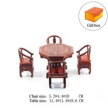 미니어쳐 가구 미니어처 소품 음식 돌하우스 마호가니 목재 공예 레드 룸 장식, 3.Octagonal table set