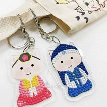 아크릴 보석십자수 돼지 열쇠고리, 여자돼지