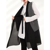 여성 롱패딩 조끼 크롭 반팔 eam 루즈핏 블랙 스트라이프 스플릿 조인트 롱 새로운 v-칼라 민소매 패션 조수 봄 가을 2022 jx79701