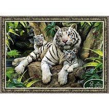 퍼즐라이프 정글의 백호가족 호랑이 500피스 직소퍼즐액자 PL741, 퍼즐+앤틱카키액자