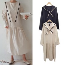 핑크홀릭 로그 세라 마린 칼라 탈부착 광목 롱원피스