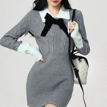 소매배색 디자인 카라 니트 원피스 여대생 패션 코디 _ 98779EA