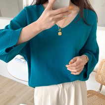 아모르데이 여성용 우스브이니트 컬러풀 베이직 루즈핏 오버핏 반팔 니트