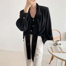 셀러허브(잡화) 여자 가을 카라넥 쉬폰 주름 긴팔 블라우스