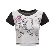 서울빈티지샵 일본패션 Karrram Y2k Aesthetics Crop Tops 00s 하라주쿠 카와이 티셔츠 그런지 페어리 코어 패치 워크 Mall Goth E-girl Cut