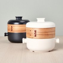 쿡차 세라믹 냄비+대나무 찜기+만두 찜통 시트, 백색, 대(4.0L)