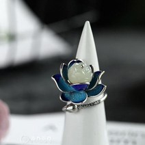 한복반지 옥가락지 옥 반지 가락지 비취 한복 은 쌍 우정 natural hetian jade enamel 도자기 lotus canopy open ring 중국 복고풍 추석