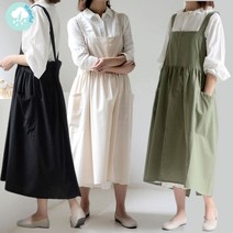 코튼 셔링 예쁜앞치마 원피스 롱스커트 유치원 선생님에이프런, 카멜 베이지