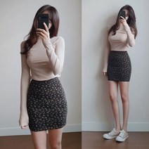 나날샵 잔꽃 나염 미니 스커트 치마 니트 h라인 여성 가디건 치마 스판
