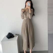 이너윈 벨트 플리츠 주름 니트 원피스