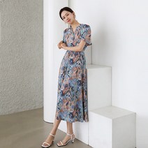 프롬코 자체제작 여성 여름 페이즐리 반팔 롱 랩 원피스 66 77 88