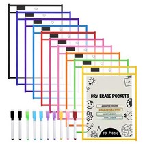 드라이 지우기 포켓 소매 (10 팩) A4 용지 티켓 홀더 교실 워크 시트 용 재사용 가능한 건조 지우기 시트, 하나, 보여진 바와 같이