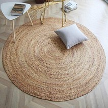 The Knitted Co. 100% 황마 부분 러그 약 3m10피트 브레이드 디자인 손으로 짠 염색 오프 화이트 천연 섬유 카펫 거실 복도를 위한 홈 데코 원형 USA 미국