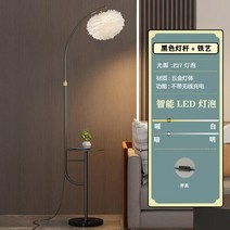 이케아장스탠드 조명 식물등 플로어 활장 장스탠드 램프 깃털 플로 거실 소파 라이트 럭셔리 커피 테이블 침실 침대 옆 무선 충전 북유럽 인 통합, 블랙 + 아이언 3색 디밍