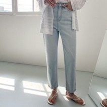 여자 와이드 일자 맘진 복고 빈티지 아이스 청바지
