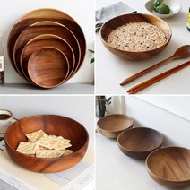 고급 원목 샐러드 볼 우드 브런치 나무 그릇 요거트 디저트 접시 원형 믹싱 나무 비빔기, 02.낮은볼(중)