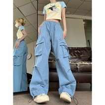 카고 팬츠 바지 여성 블랙 플리츠 배기