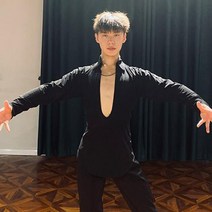 스포츠 댄스복 남자 라틴 댄스 셔츠 긴 소매 느슨한 블랙 카디건 훈련 탑 볼룸 공연 의상 무대 착용 DNV16427