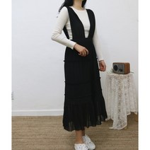 오버롤 쉬폰 멜빵 롱 원피스 뷔스티에