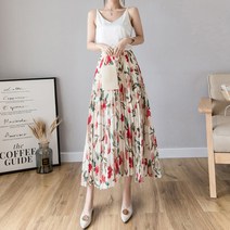 리틀깽스 자체제작 국산 꽃플라워 빅사이즈 여름쿨 쉬폰 주름 플리츠 롱스커트
