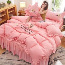 새틴 자가드 명품극세사 침구세트 소녀심전면 공주풍 치마바지 수건수선 침구 1.8 순면 시