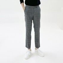 아도르클래식 패널 사각 체크 2컬러 남자 봄 가을 프리미엄 9부 캐주얼 슬랙스