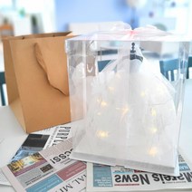 [완성품] 웨딩드레스 선물상자 결혼 축하 기념일 선물 LED+쇼핑백+I Love you, 자수 드레스[완제품], 투명[사각]케이스, 제작레터링 교체
