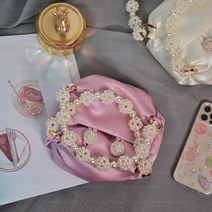 복고풍 수제 한복 가방 귀여운 일본 핑크 퍼플 봄과 여름 우유 화이트 펄 새틴 핸드백