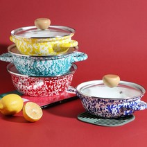하코야 인덕션 마블 법랑 양수 전골냄비 세트 2종, 레드, 19cm