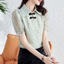 스타일리시 셔츠 블라우스 반팔 도트 벌룬 상의 여