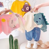 루라줌) 아기 유아 아동 키즈 두돌 돌아기 6개월 남아 여아 동물친구 청 데님 바지 상하복세트 캐주얼룩 남매룩 둥이룩 봄 가을 간절기 어린이집 등원룩 아기옷세트 외출복 가을옷